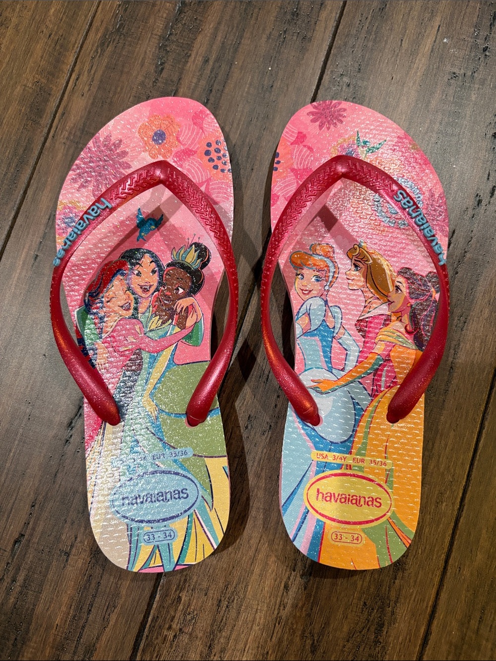 Havaianas Girls Disney Princess Pink Flip Flops with Red Straps